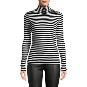 Vince 100% Cashmere Cozy Comfy Turtleneck Ribbed Striped Black White Sweater S/P